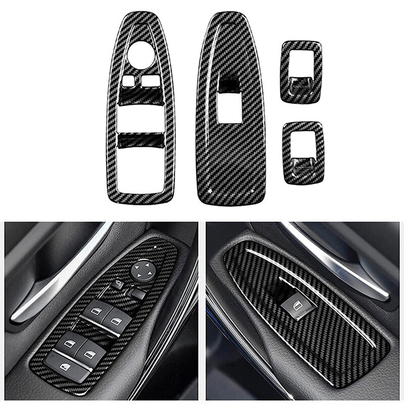 Carbon Fiber Front Armrest With Window Switch Cover Panel Set 51427289346 51427283835 51429208106 Compatible With BMW 3 Series F30