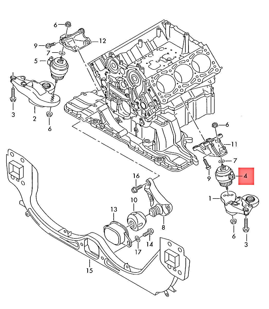 Engine Motor Mount Bracket With Sensor Set Compatible With AUDI A6 C6 (4F2) | A6 / S6 Engine Motor Mount Bracket Left  4F0199379BL & Right 4F0199382BH