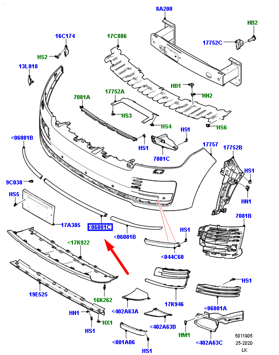 Front Bumper Chrome LR098541 Compatible With Land Rover Range Rover Vogue - L405 (2018-2022) Tag No.13