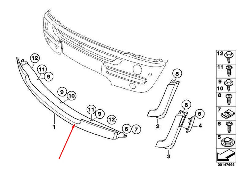 Front Bumper Lower Spoiler 51117127932 Compatible With MINI COOPER HARDTOP R50
