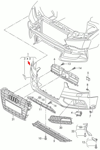Complete Front Bumper 8K0807065F 8K0807065FGRU Compatible With AUDI A4 B8 (8K2) | A4 / S4 (2012-2015) Tag No.12