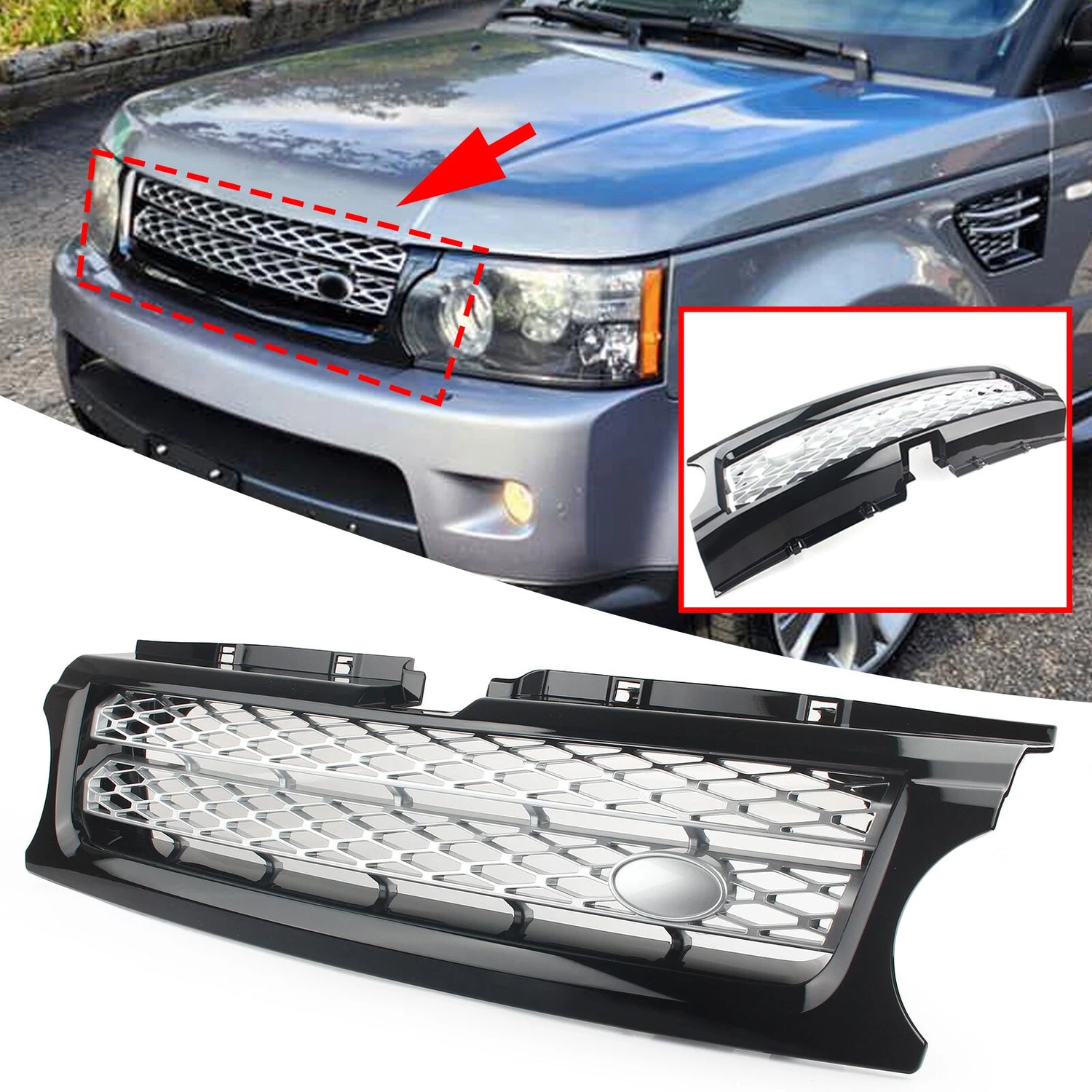 Glossy Black Show Grill LR030349 Compatible With Land Rover Range Rover Sport (L320) (2010-2013) Tag No.62