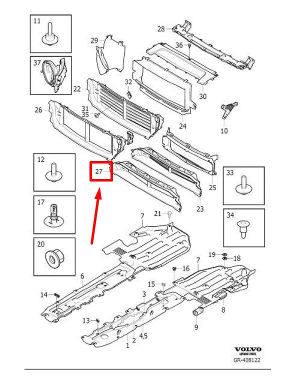 Radiator Support Lower Air Duct  31383724 Compatible With VOLVO XC90 (2016-2020)