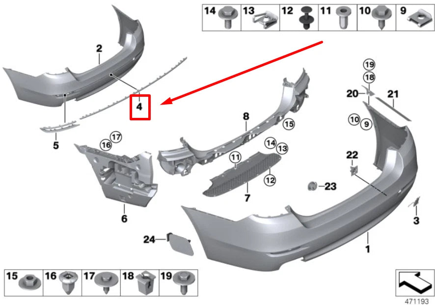 Rear Bumper Chrome (Matt Colour) 51127331611 Compatible With BMW 5 Series (F10) (2014-2017) Tag No.62
