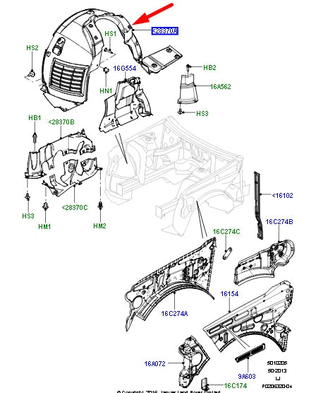 Front Fender Linning Left LR019147 Compatible With Land Rover Range Rover Vogue - L322 (2010-2013) Tag No.23