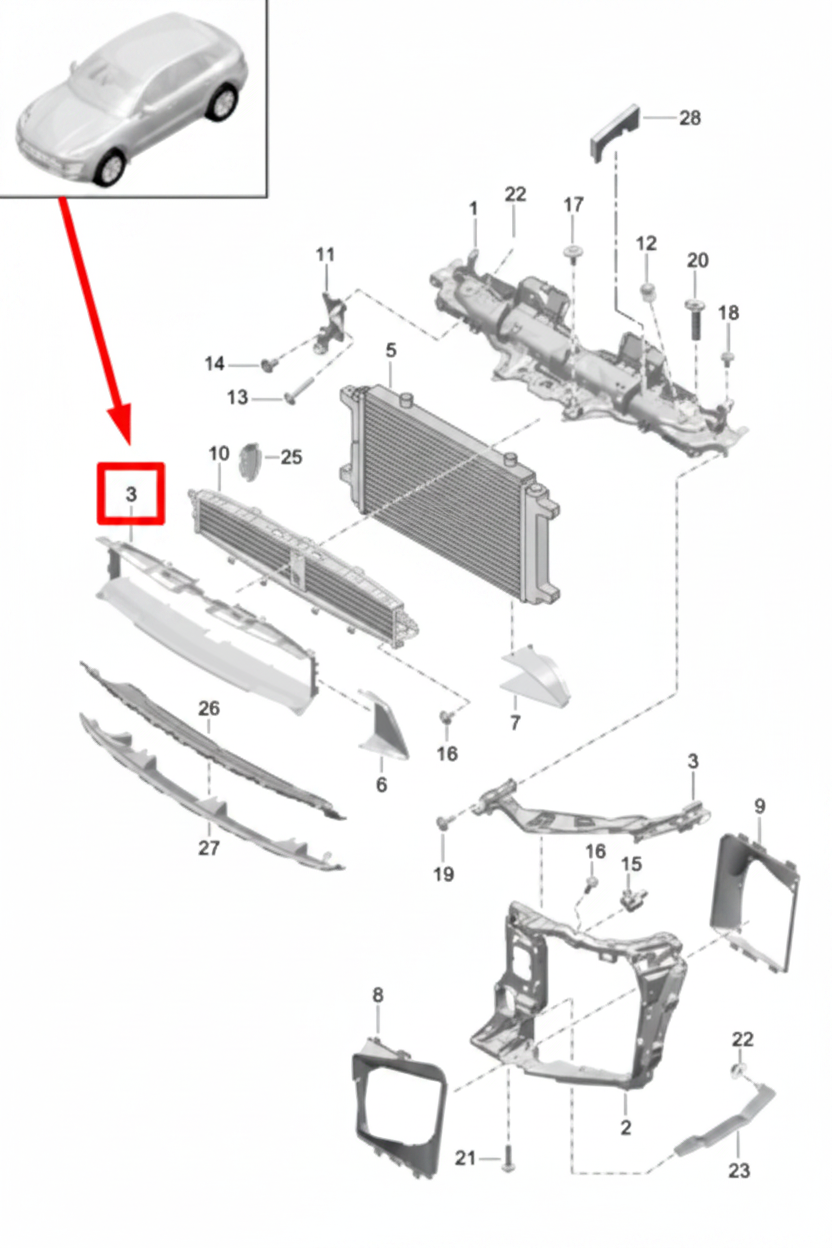 Radiator Support Air Duct 95B121710 Compatible With Porsche Macan (2018-2021)