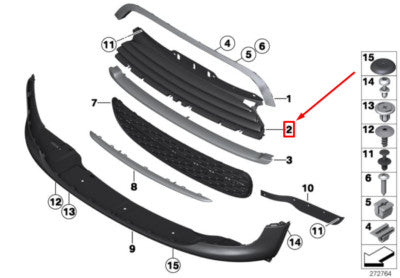 Front Grille Center Chrome 51117317264 51112752364 Compatible With Mini Cooper S (R56) Tag No.1