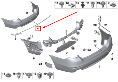 Rear Bumper Chrome 51127341672 Compatible With BMW 5 Series F10 (2014-2017) Tag No.62