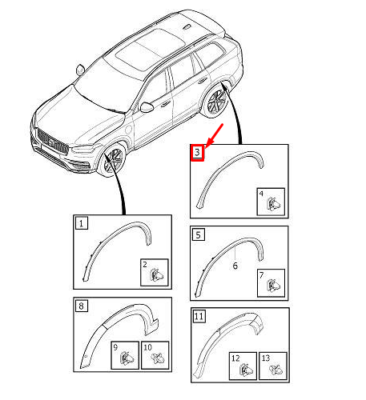 Front Right Wheel Arch (EYEBROW) 39849975 Compatible With VOLVO & VOLVO XC90 I (275) & Volvo XC90