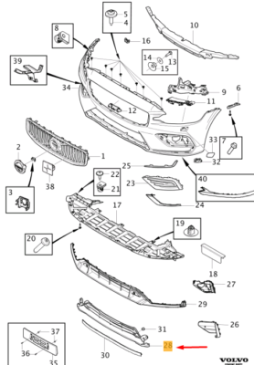 Front Bumper Grill 31688372 Compatible With VOLVO S60 Tag No.212