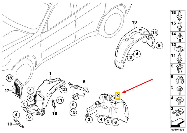 Front Rear Fender Linning Right 51717180622 & Left 51717180621 Compatible With BMW X6 (E71) Tag No.143-144