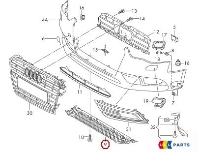 Front Bumper Grille Grill-Lower Plate 8K0807611 Compatible With AUDI A4 B8 (8K2) | A4 / S4 Tag 1
