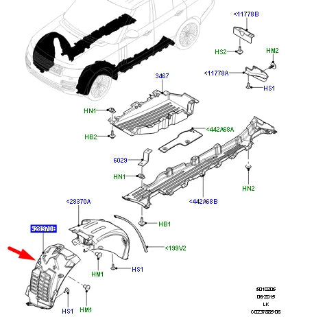 Front Fender Linning Left LR033071 Compatible With Land Rover Range Rover Vogue - L405 (2013-2017) & Land Rover Range Rover Sport - L494 (2014-2017) Tag No.25