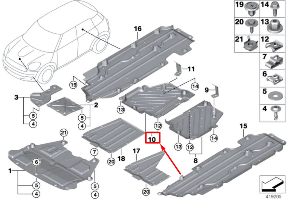 Underside Paneling - Rear Right 51759804841 Compatible with MINI F55 Tag No.3