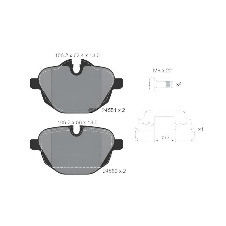 Rear Brake Pad 34216796741 2456101 P06064 Compatible With BMW 5 Series F10 G30  & X3 F25 & Z4 Roadster E89