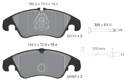 Front Brake Pad 8K0698151L 2474301 2440903 P85098 Compatible With AUDI A4 B8 (8K2) | A4 / S4 & A5