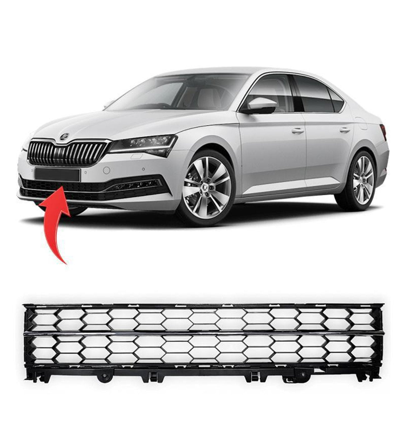 Front Bumper Lower Grill With Chrome 3V0853677A 3V0853551D Compatible With Skoda Superb (2019-2024) Tag No.506