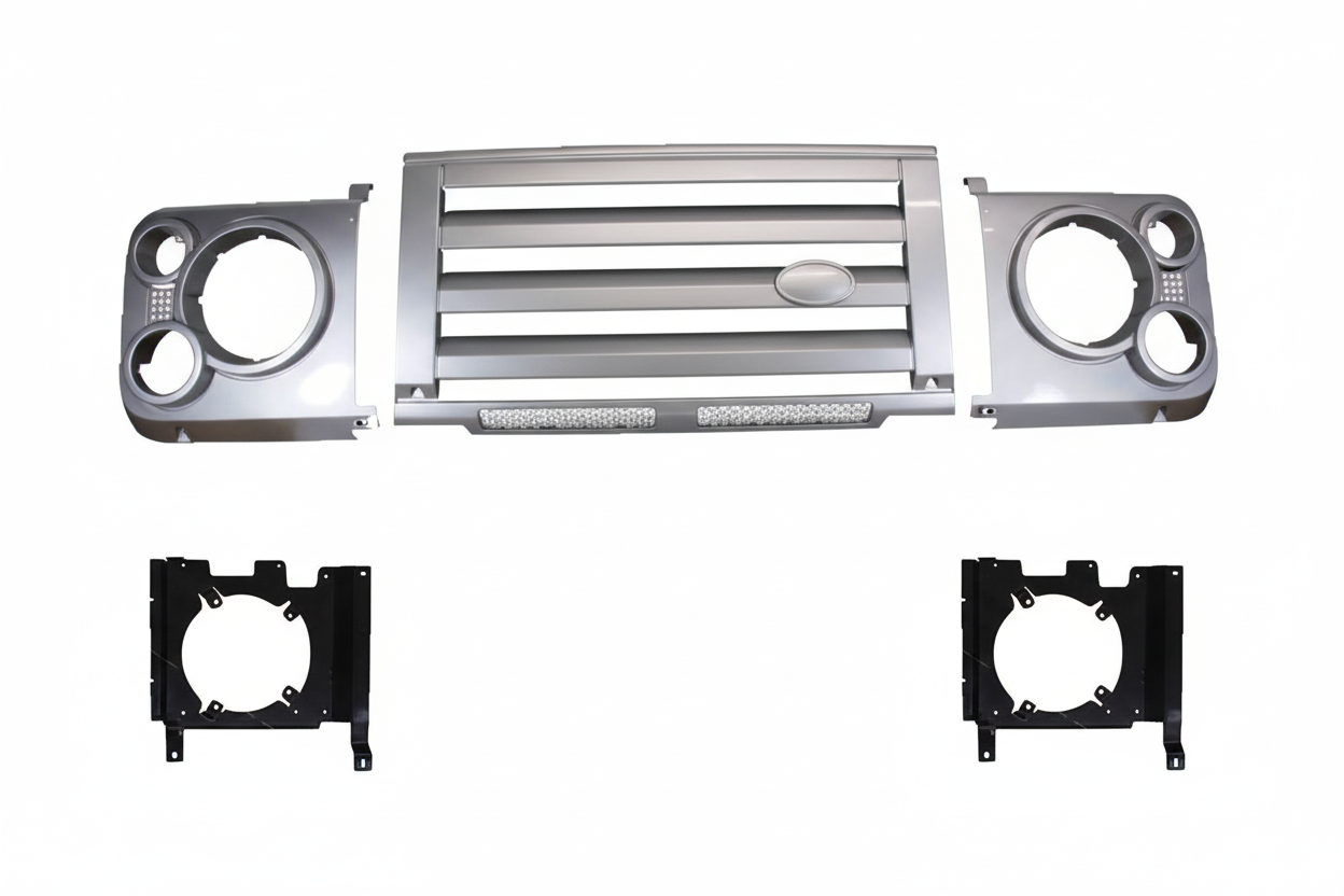 Front Grille And Headlamp Surrounds (Silver) Compatible With Land Rover Defender