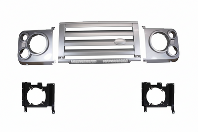 Front Grille And Headlamp Surrounds (Silver) Compatible With Land Rover Defender