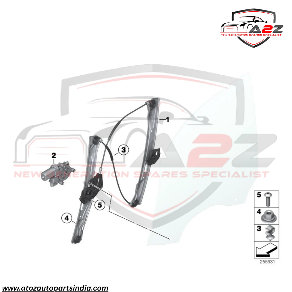 Front Right Power Window Regulator 51337281886 Compatible with BMW 3 (F30, F80)