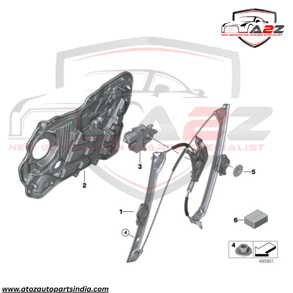 Front Right Power Window Regulator 51338494810 Compatible with BMW 6 Series Gran Turismo G32