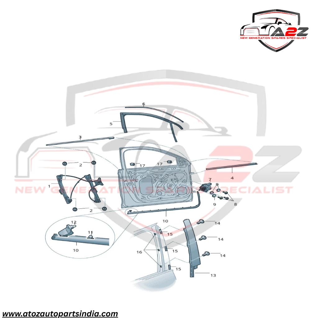 Front Left Glass Machine (Without Motor) 5E0837461 & 5E0837461B Compatible With SKODA OCTAVIA III (5E3, NL3, NR3)