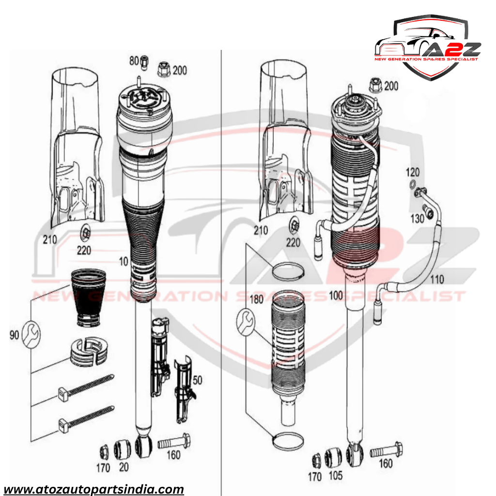 Rear Right Air Suspension Shock Absorber Strut 2223205213 2223207413 2223203000 222320300080 222320300089 222320521380 Compatible With MERCEDES-BENZ S-CLASS (W222, V222, X222) (2014-20)