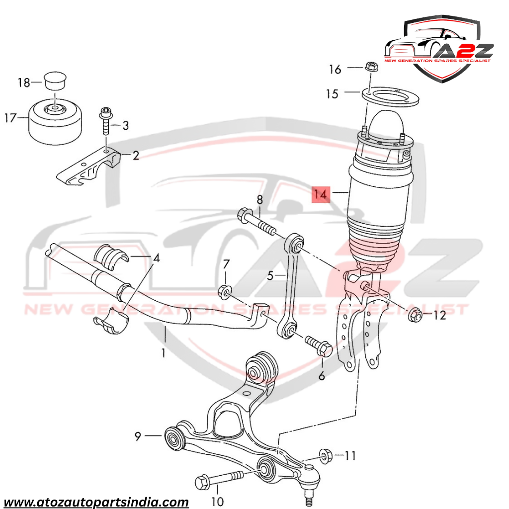 Front Left Air Suspension Shock Absorber Strut 7P6616039N Compatible With AUDI Q7 (7P) & PORSCHE CAYENNE (92A) & VW TOUAREG (7P5, 7P6)